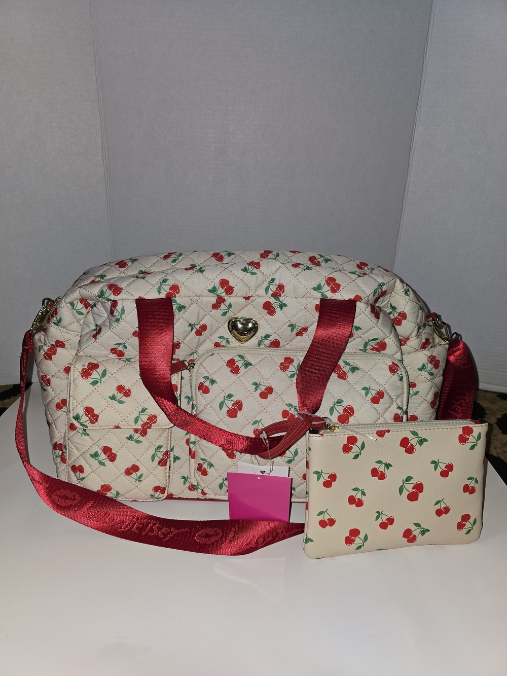 Betsey Johnson Quilted Cherry Travel Bag